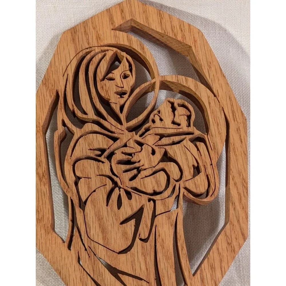 Mary & Jesus Wooden Laser Cut Mother Baby Madonna Cutout Decor Christmas 7.5